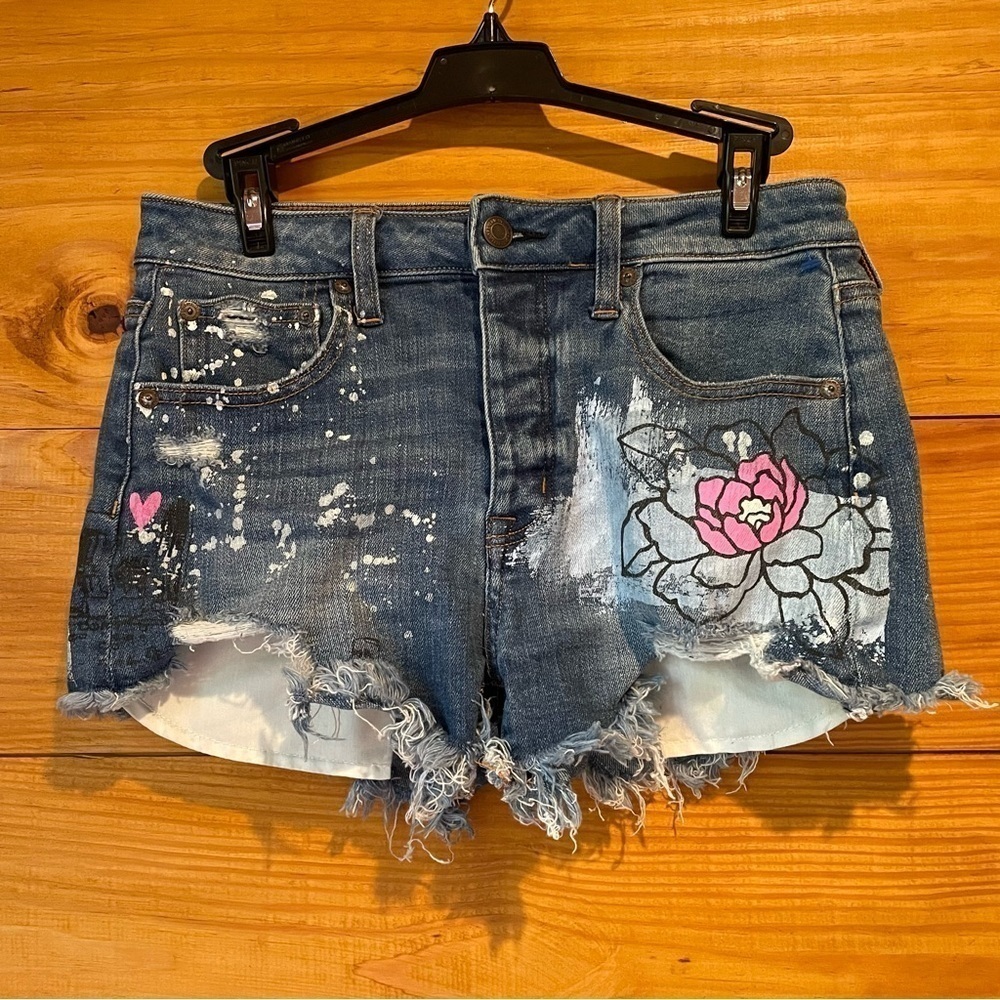 American Eagle Outfitters Hand Painted Vintage High Rise Festival Jean Shorts 4